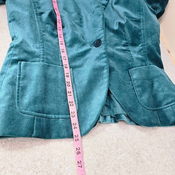 Vtg Y2K New York & Company Blazer Jacket XL Teal Velvet Career Office Fairy Read - Picture 8 of 13